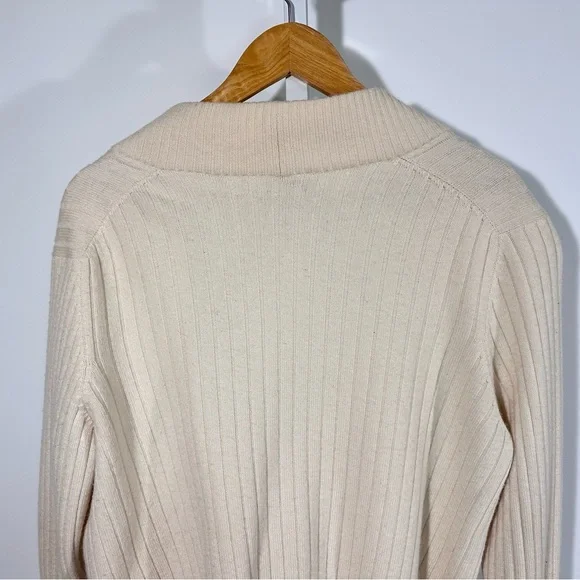 Bleyé Italy Cream Ribbed Wool Blend Cardigan Cropped V Neck Old Money Minimalist - Picture 9 of 9